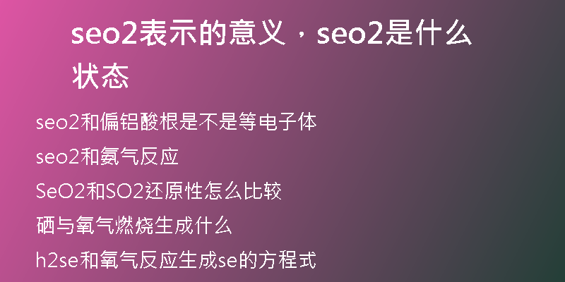 seo2表示的意义，seo2是什么状态