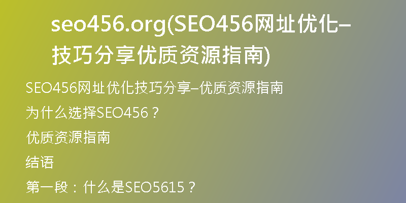 seo456.org(SEO456网址优化技巧分享–优质资源指南)
