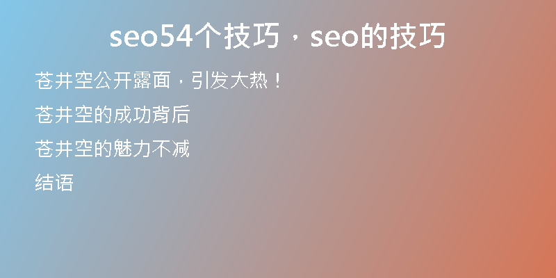 seo54个技巧，seo的技巧