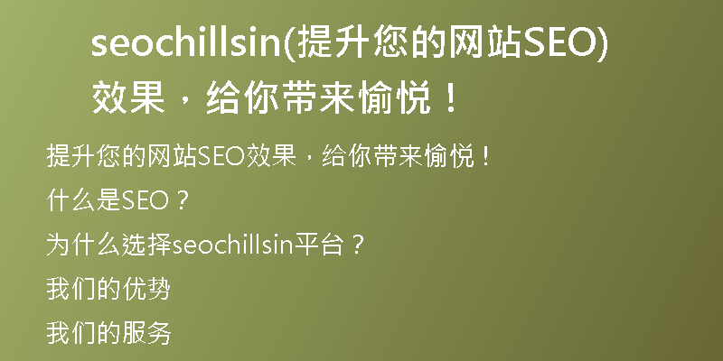 seochillsin(提升您的网站SEO效果，给你带来愉悦！)