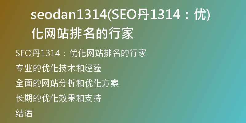 seodan1314(SEO丹1314：优化网站排名的行家)