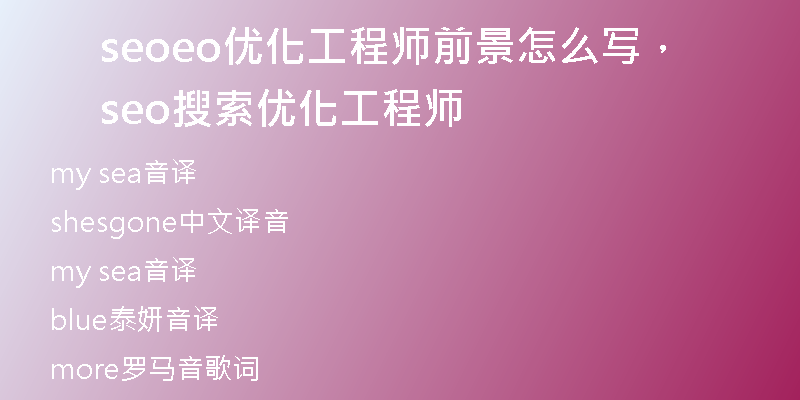 seoeo优化工程师前景怎么写，seo搜索优化工程师