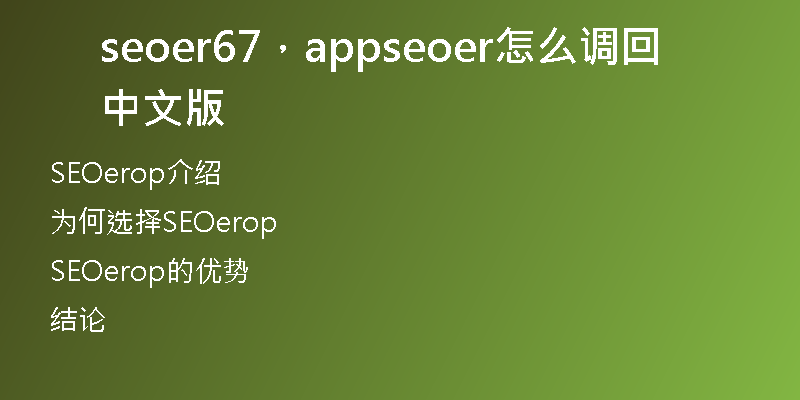 seoer67，appseoer怎么调回中文版