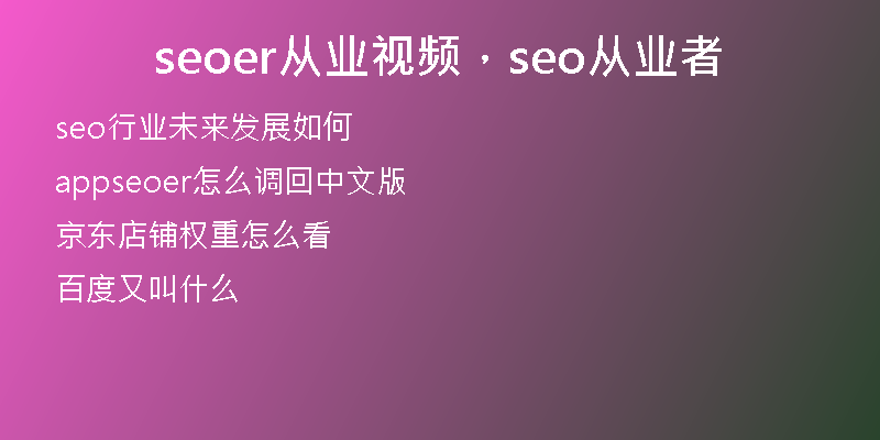 seoer从业视频，seo从业者