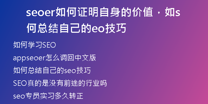 seoer如何证明自身的价值，如何总结自己的seo技巧