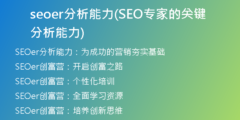 seoer分析能力(SEO专家的关键分析能力)