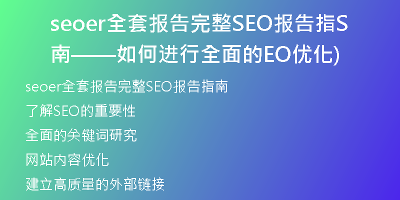 seoer全套报告完整SEO报告指南——如何进行全面的SEO优化)