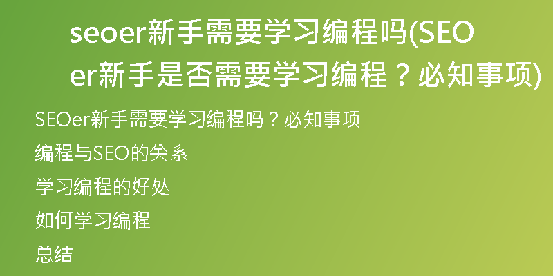 seoer新手需要学习编程吗(SEOer新手是否需要学习编程？必知事项)