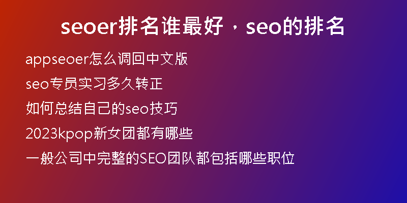 seoer排名谁最好，seo的排名
