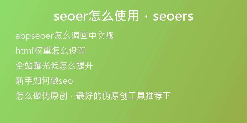 seoer怎么使用，seoers