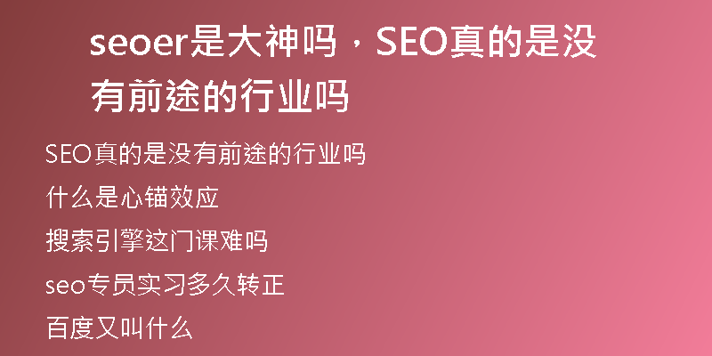 seoer是大神吗，SEO真的是没有前途的行业吗
