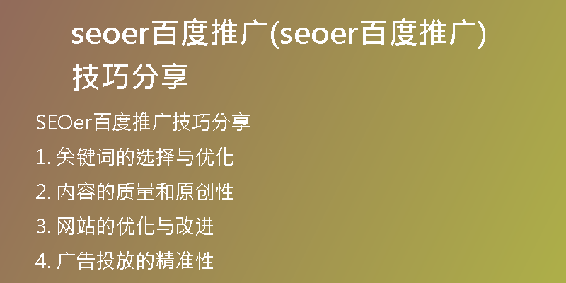 seoer百度推广(seoer百度推广技巧分享)