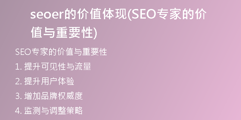 seoer的价值体现(SEO专家的价值与重要性)