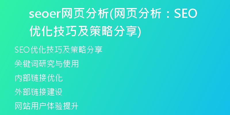 seoer网页分析(网页分析：SEO优化技巧及策略分享)