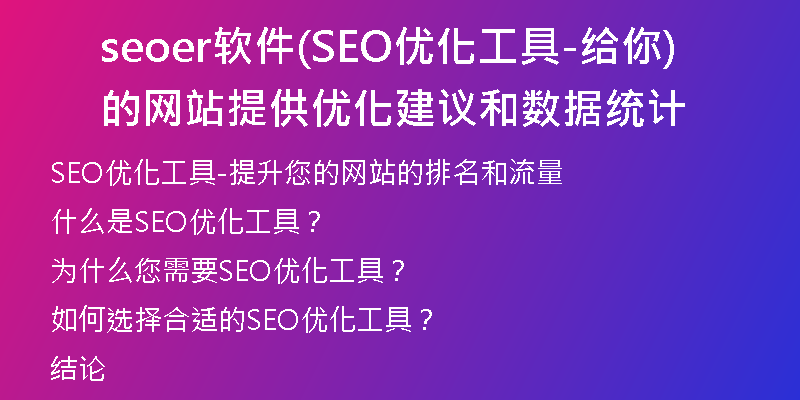seoer软件(SEO优化工具-给你的网站提供优化建议和数据统计)