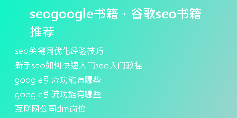 seogoogle书籍，谷歌seo书籍推荐