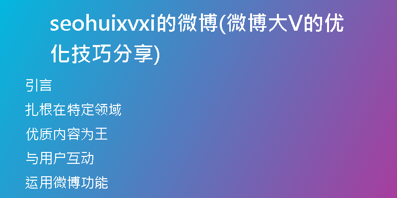 seohuixvxi的微博(微博大V的优化技巧分享)