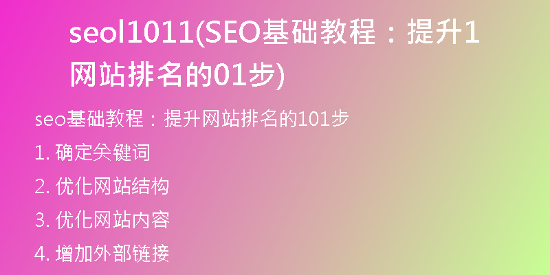 seol1011(SEO基础教程：提升网站排名的101步)