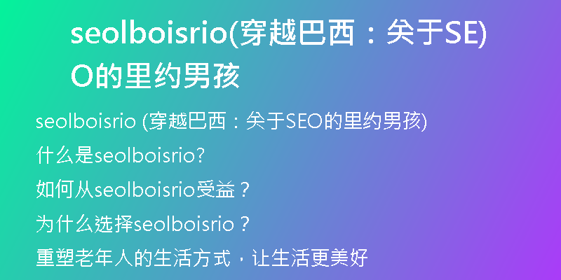 seolboisrio(穿越巴西：关于SEO的里约男孩)