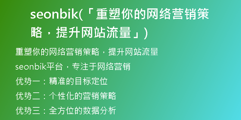 seonbik(「重塑你的网络营销策略，提升网站流量」)