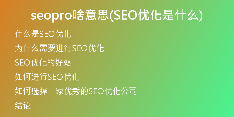 seopro啥意思(SEO优化是什么)