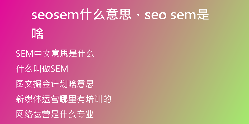 seosem什么意思，seo sem是啥