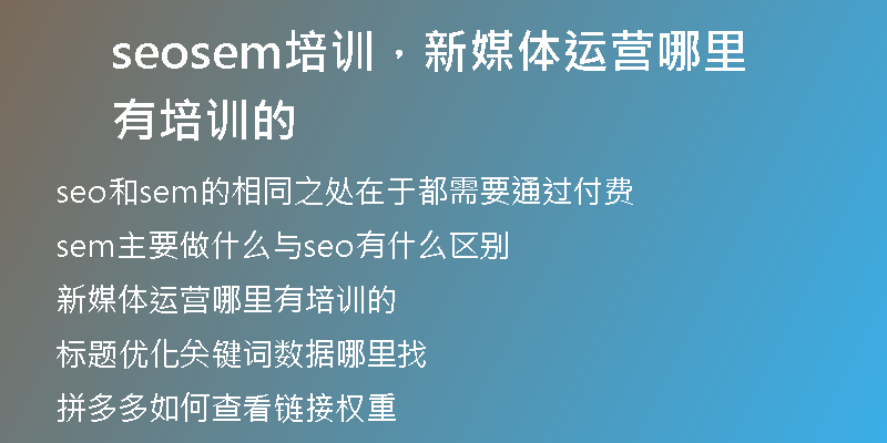 seosem培训，新媒体运营哪里有培训的
