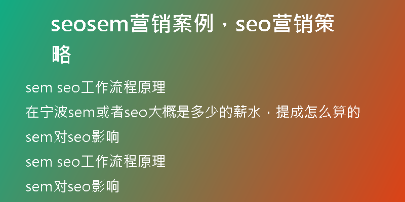 seosem营销案例，seo营销策略