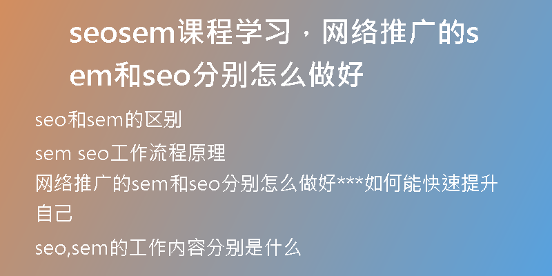 seosem课程学习，网络推广的sem和seo分别怎么做好