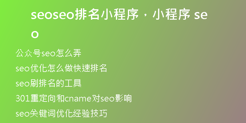 seoseo排名小程序，小程序 seo
