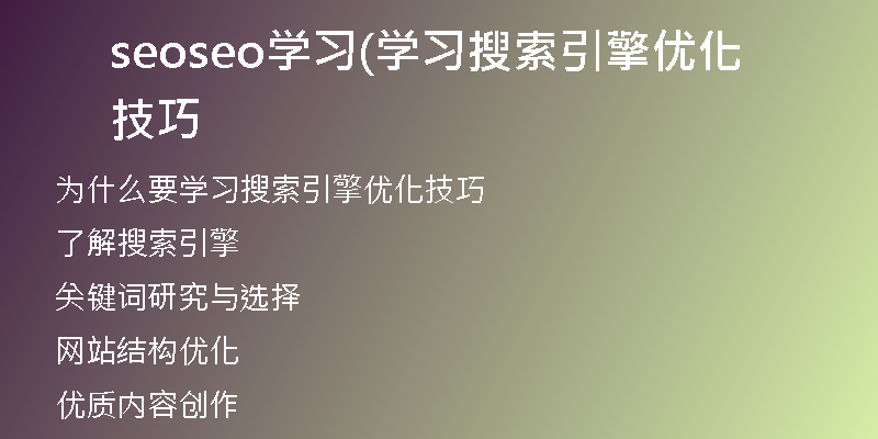 seoseo学习(学习搜索引擎优化技巧