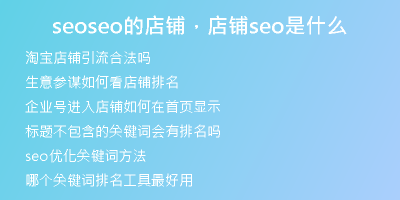 seoseo的店铺，店铺seo是什么