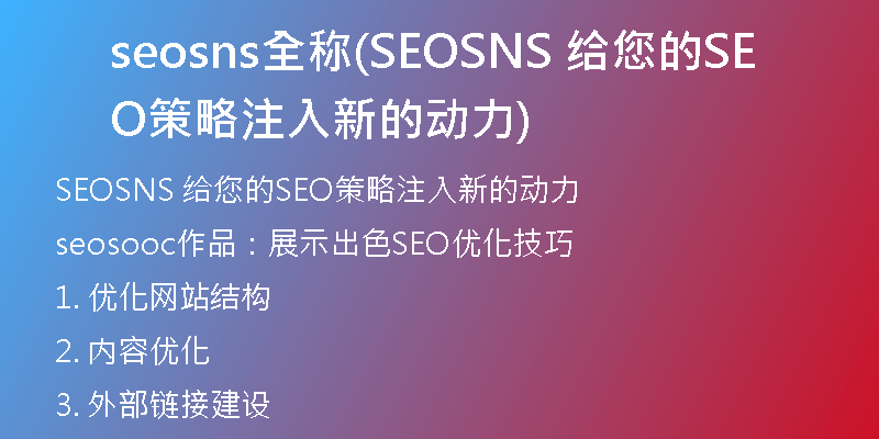 seosns全称(SEOSNS 给您的SEO策略注入新的动力)