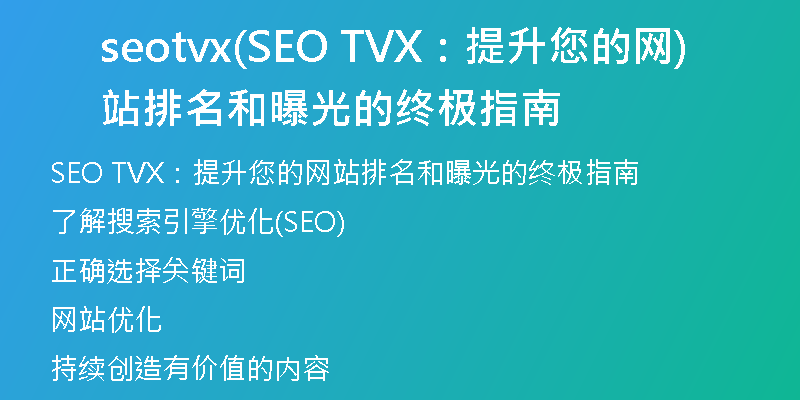 seotvx(SEO TVX：提升您的网站排名和曝光的终极指南)
