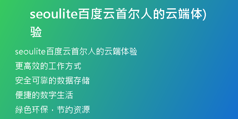seoulite百度云首尔人的云端体验)