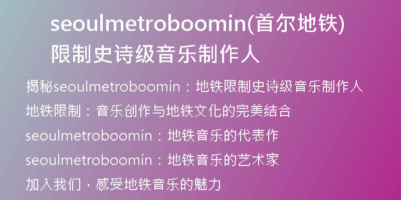 seoulmetroboomin(首尔地铁限制史诗级音乐制作人)