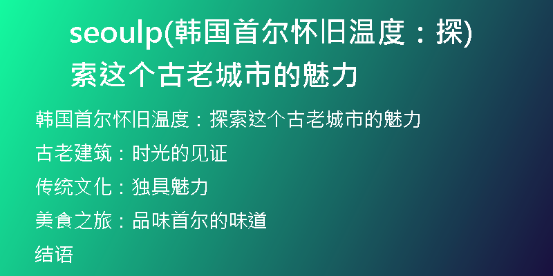 seoulp(韩国首尔怀旧温度：探索这个古老城市的魅力)