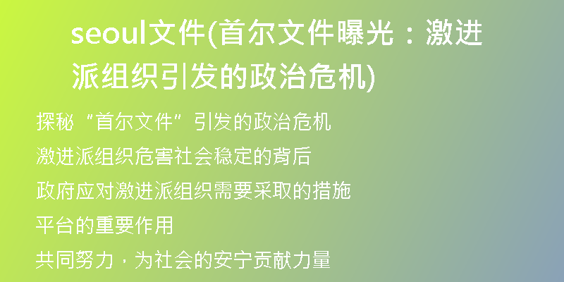 seoul文件(首尔文件曝光：激进派组织引发的政治危机)