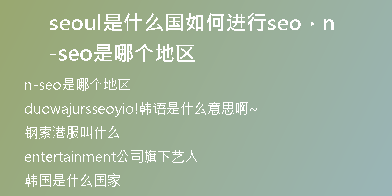 seoul是什么国如何进行seo，n-seo是哪个地区