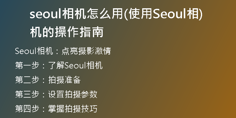 seoul相机怎么用(使用Seoul相机的操作指南)