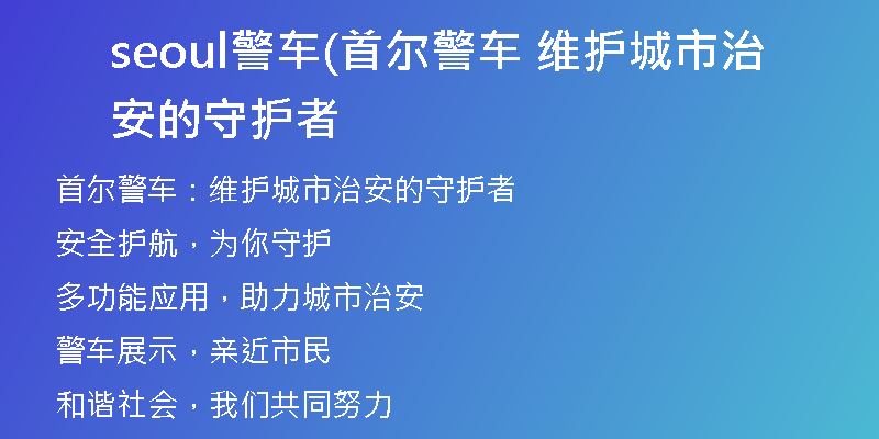 seoul警车(首尔警车 维护城市治安的守护者