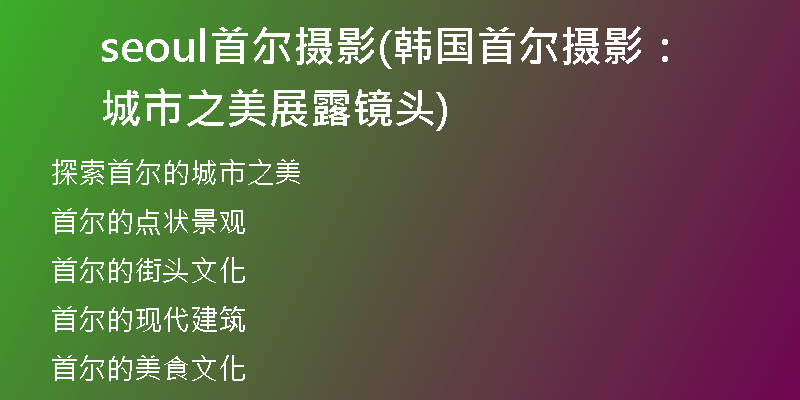 seoul首尔摄影(韩国首尔摄影：城市之美展露镜头)