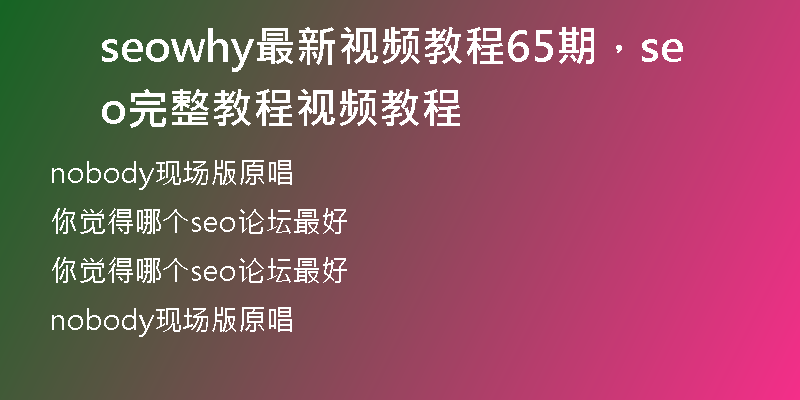 seowhy最新视频教程65期，seo完整教程视频教程
