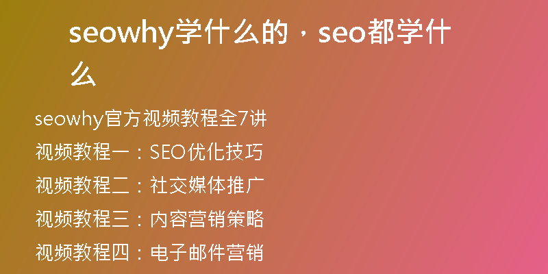 seowhy学什么的，seo都学什么