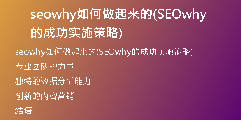seowhy如何做起来的(SEOwhy的成功实施策略)