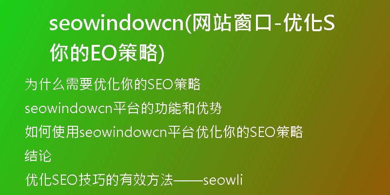 seowindowcn(网站窗口-优化你的SEO策略)