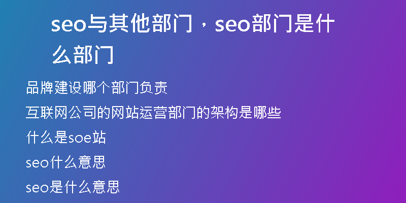 seo与其他部门，seo部门是什么部门