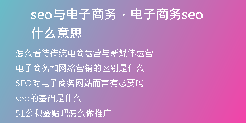 seo与电子商务，电子商务seo什么意思