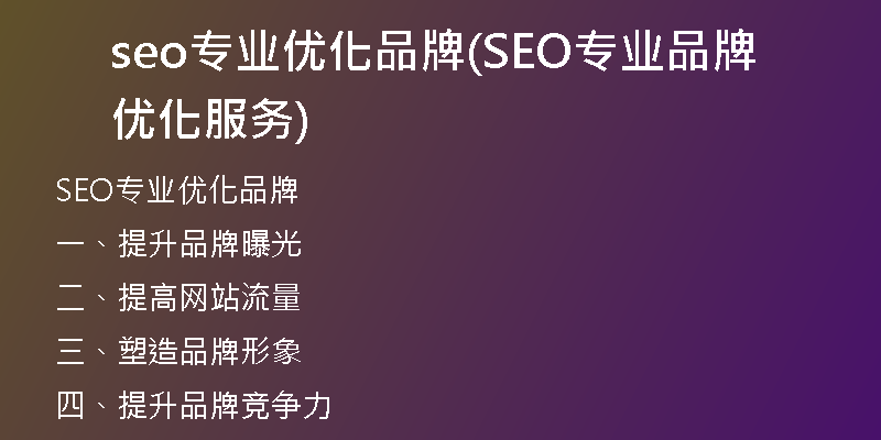 seo专业优化品牌(SEO专业品牌优化服务)