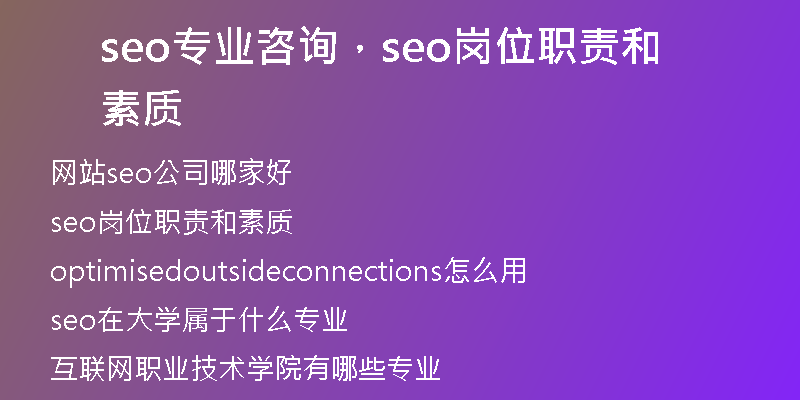 seo专业咨询，seo岗位职责和素质
